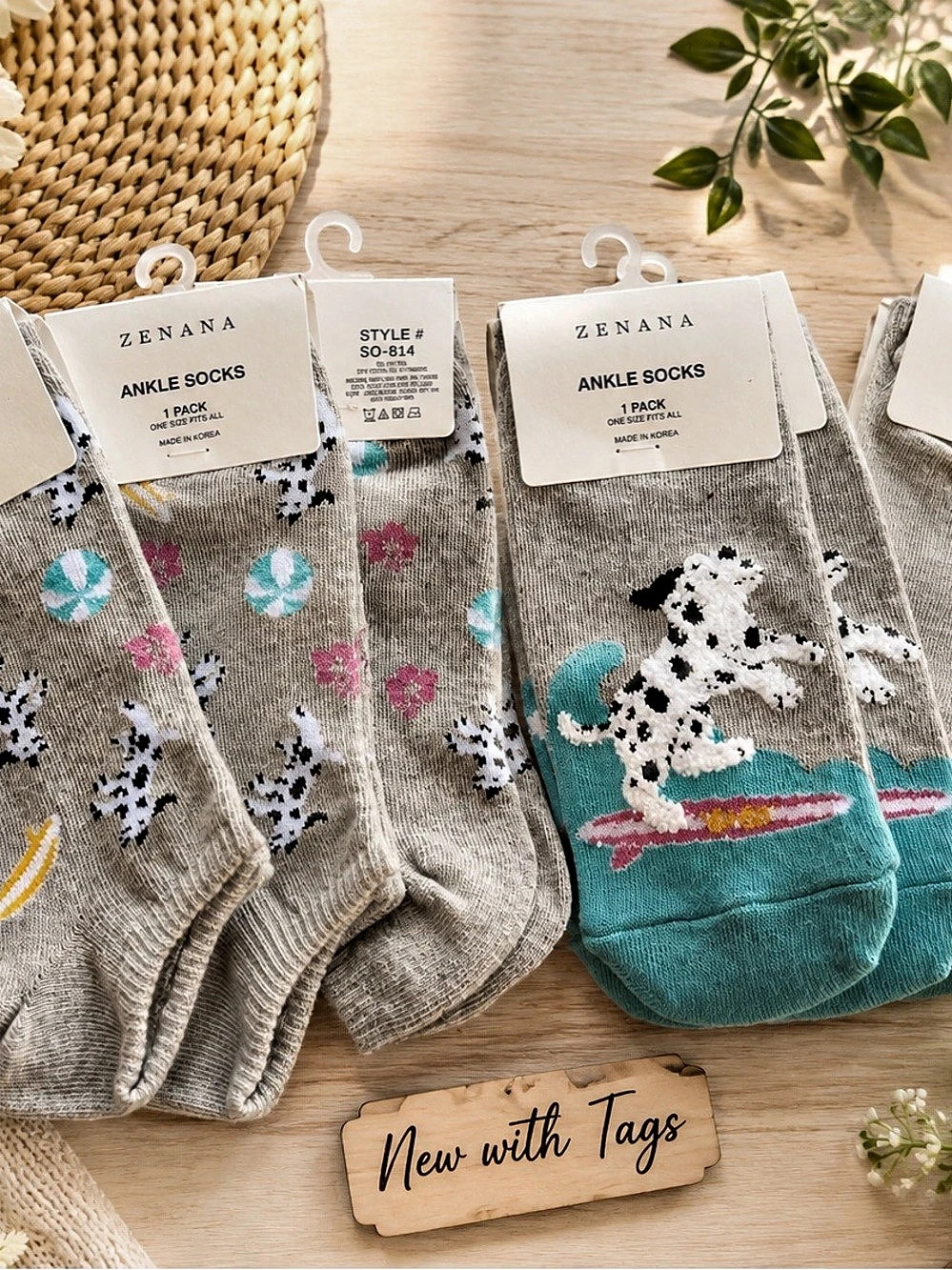 ZENANA Ankle Socks Animal Print Gray & Turquoise NWT- 6 pack